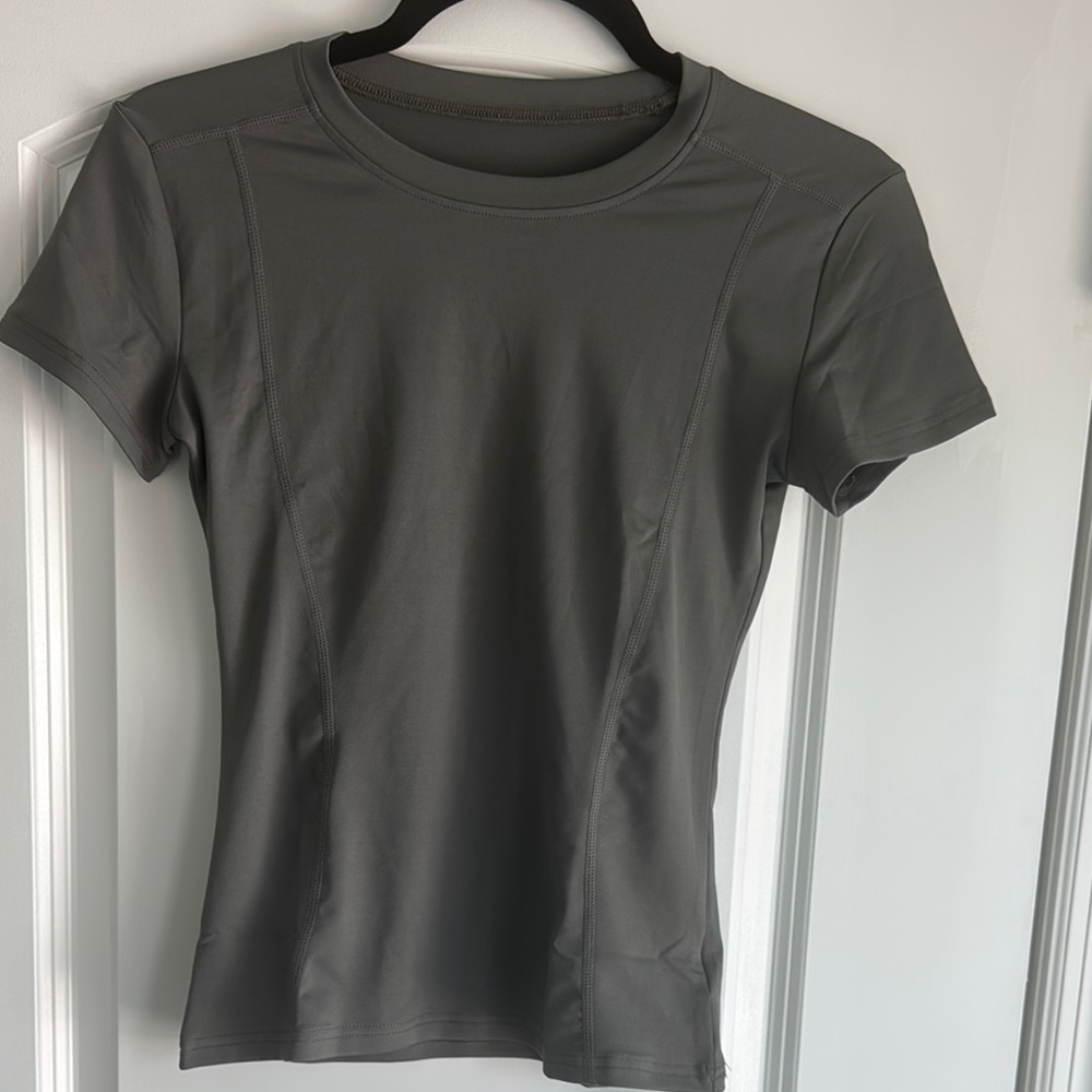Loovoo Gray Women's compression tee dri fit yoga Top